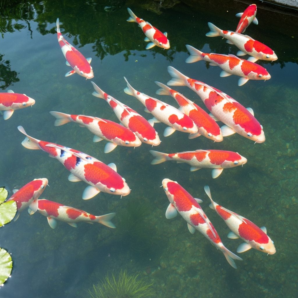 Red and white Kohaku koi fish -- the perfect fish for a Kansas City Chiefs themed pond